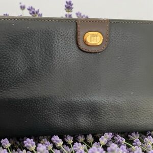 Dunhill Black Leather Wallet with Brown Trim and Gold-Tone Logo